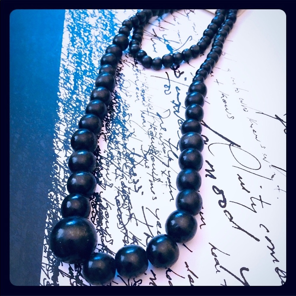 Vintage Black wood boho earthy necklace